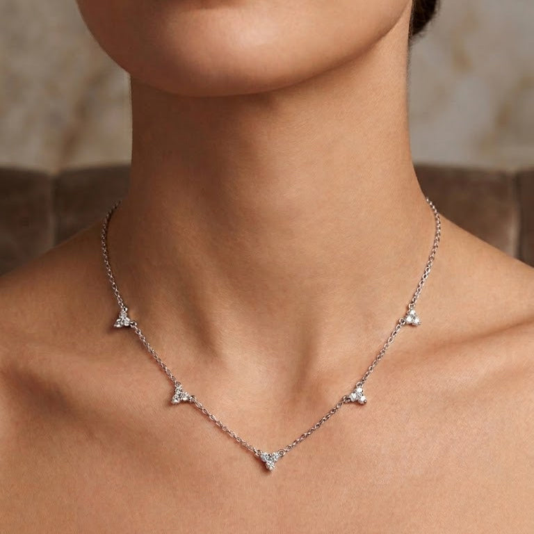 Tri-Stone Diamond Station Necklace
