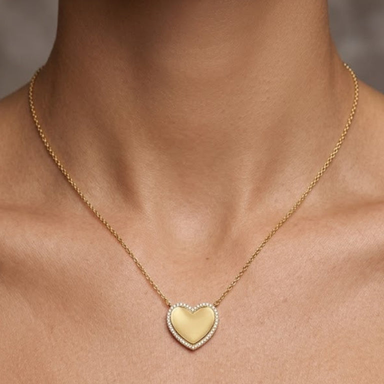 Diamond-Framed Gold Heart Necklace