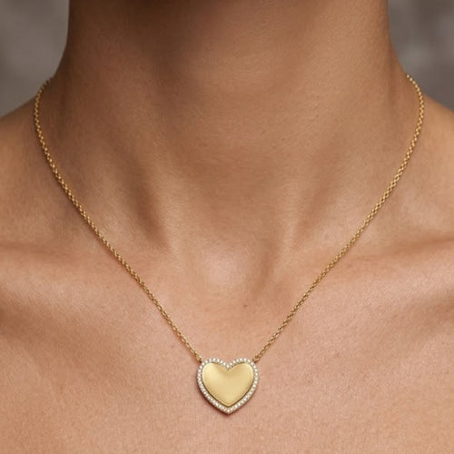 Diamond-Framed Gold Heart Necklace