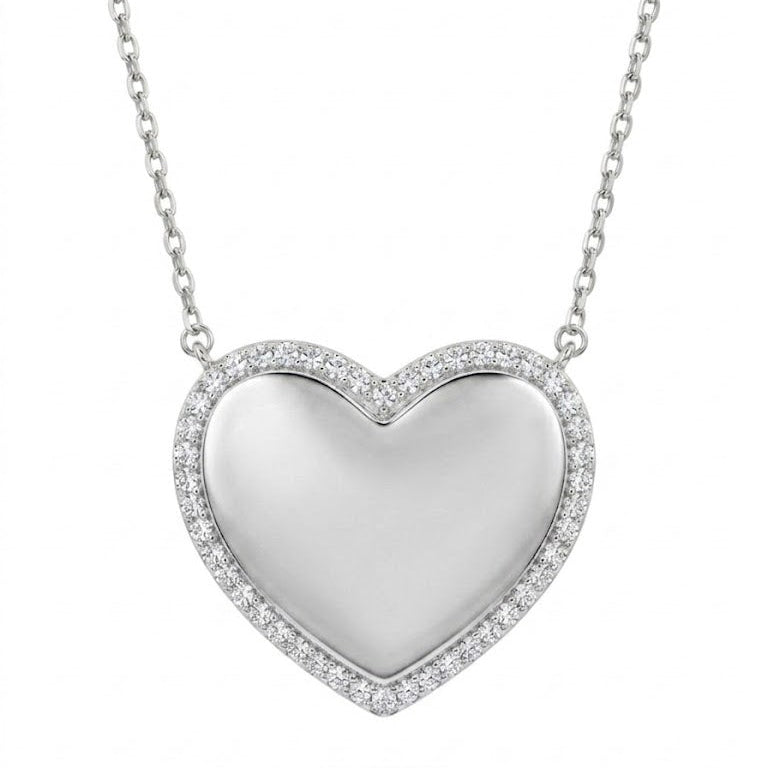 Diamond-Framed Sterling Silver Heart Necklace