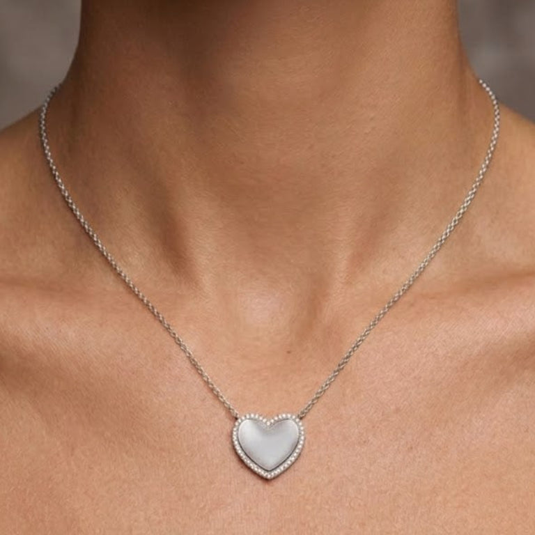Diamond-Framed Sterling Silver Heart Necklace