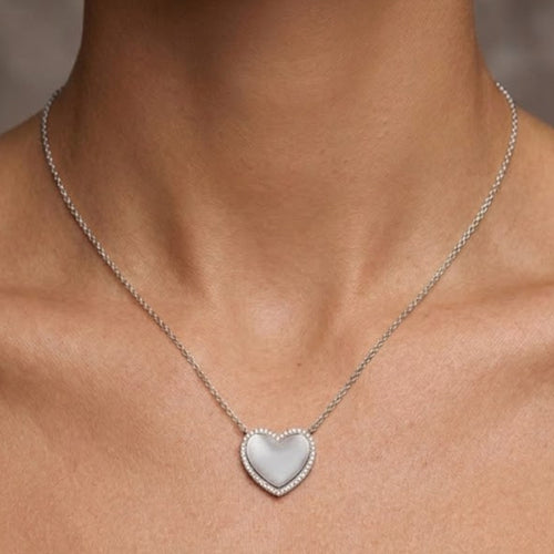 Diamond-Framed Sterling Silver Heart Necklace