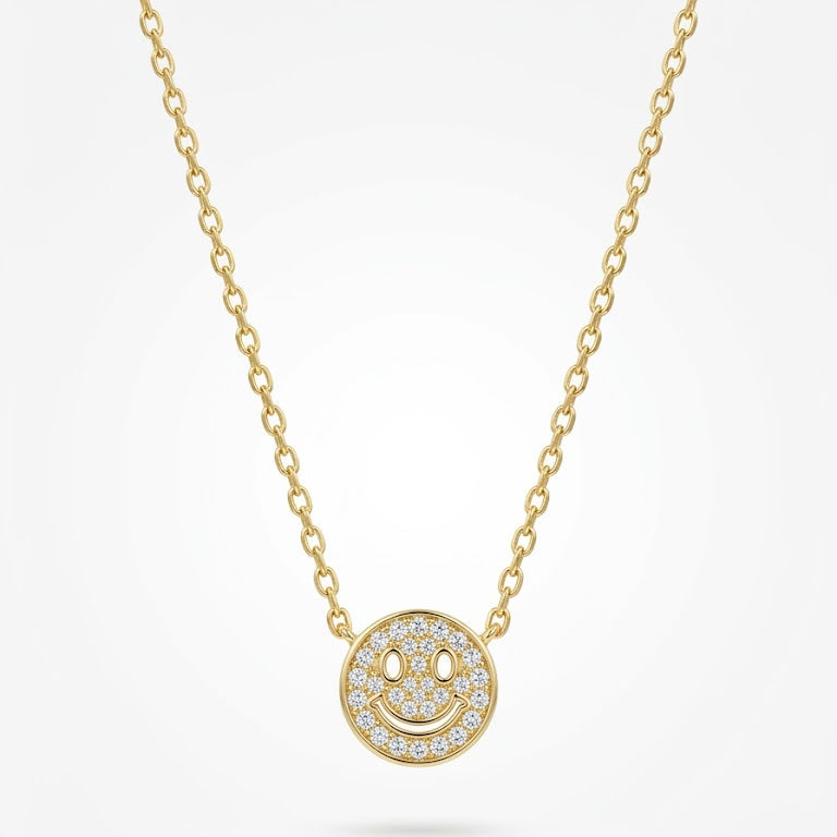 Gold Pave Diamond Smiley Face Necklace