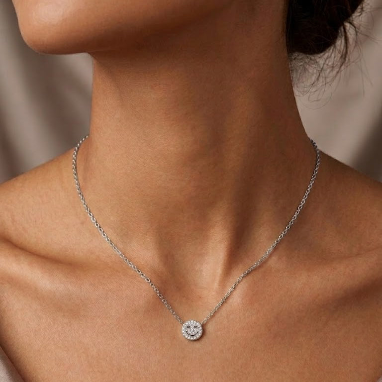 Sterling Silver Pave Diamond Smiley Face Necklace