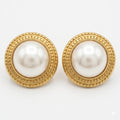 Beaded Gold and Pearl Button Earrings