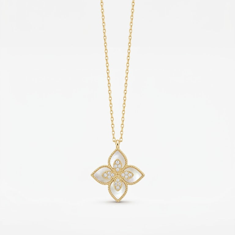 Mother-of-Pearl and Pavé Quatrefoil Necklace