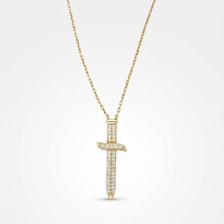 Gold Pavé Diamond Sword Necklace