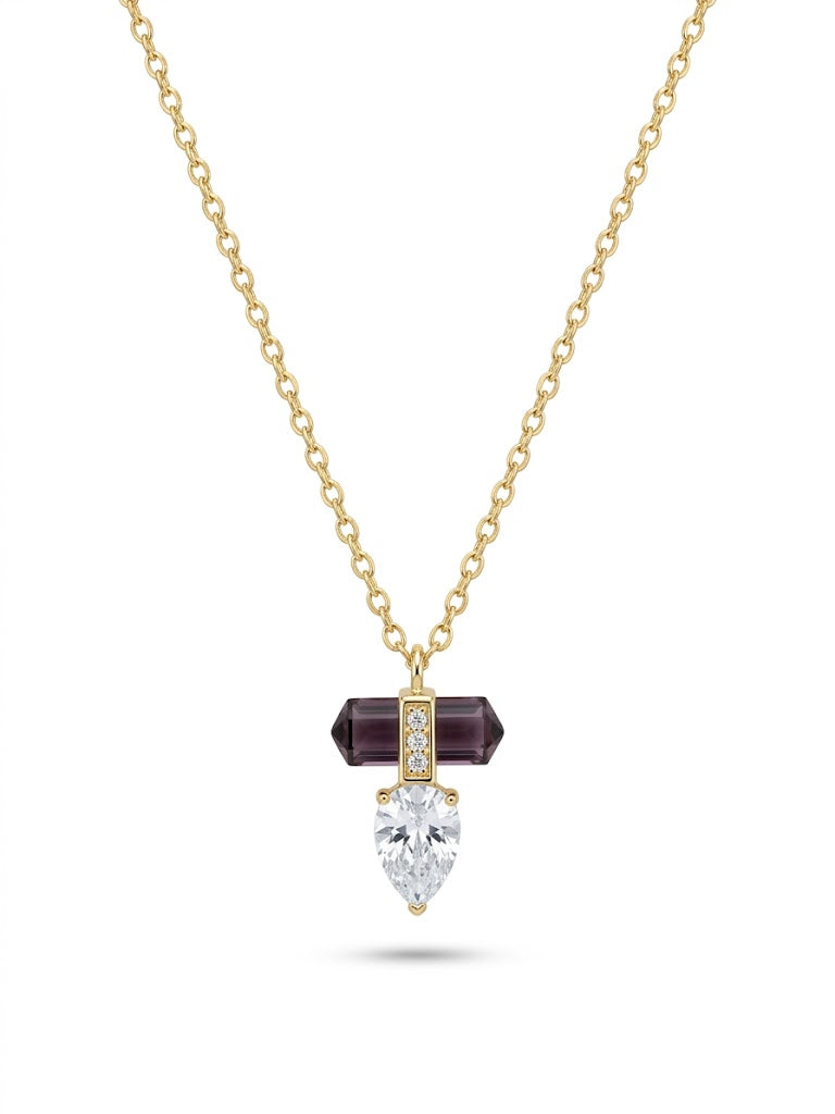Amethyst and Diamond Drop Pendant Necklace