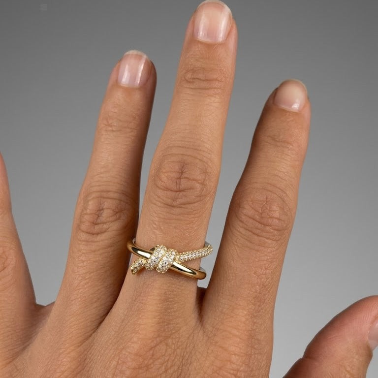 Gold Diamond Pavé Intertwined Knot Ring