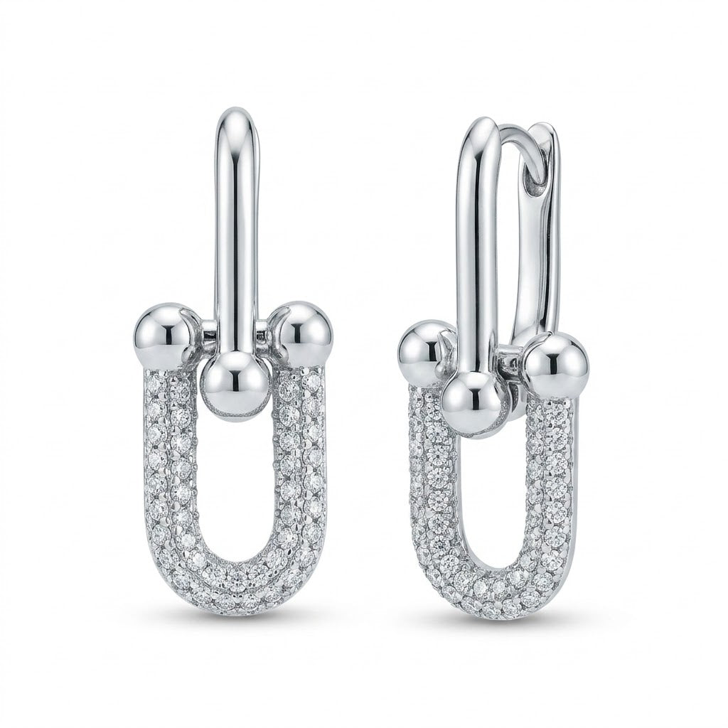 Sterling Silver Pavé Diamond Link Drop Earrings