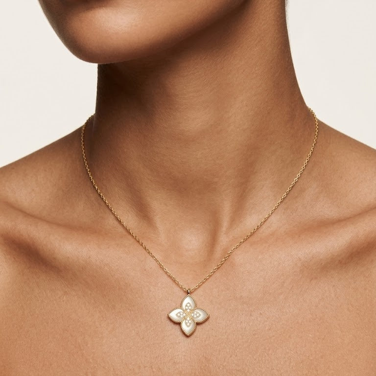 Mother-of-Pearl and Pavé Quatrefoil Necklace