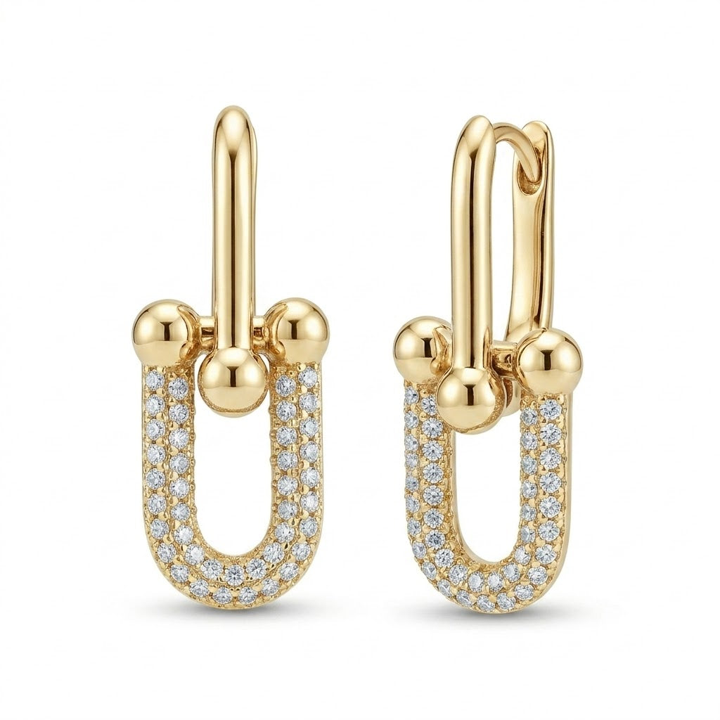 Gold Pavé Diamond Link Drop Earrings