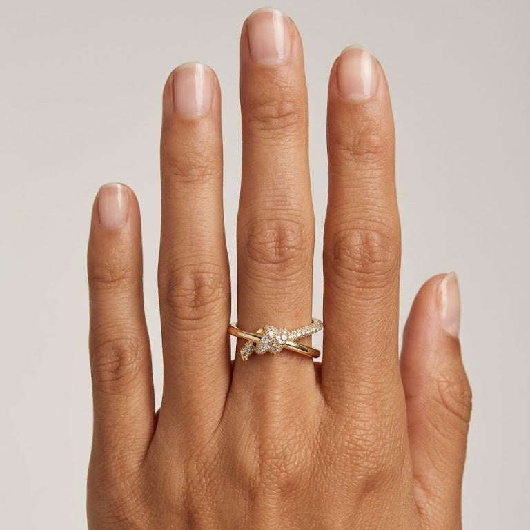 Gold Diamond Pavé Intertwined Knot Ring