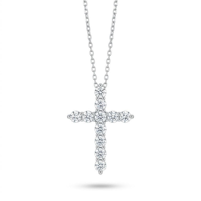 Sterling Silver Classic Brilliant-Cut Diamond Cross Necklace