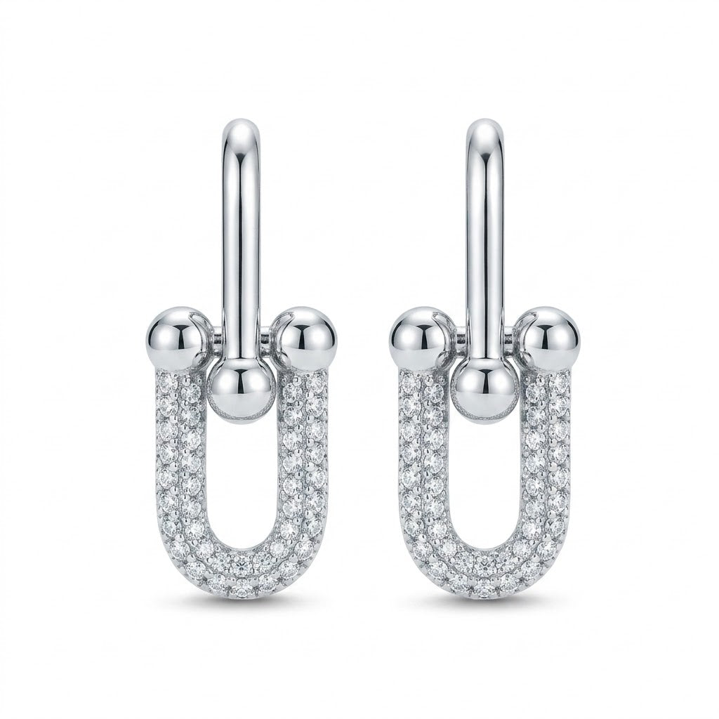 Sterling Silver Pavé Diamond Link Drop Earrings