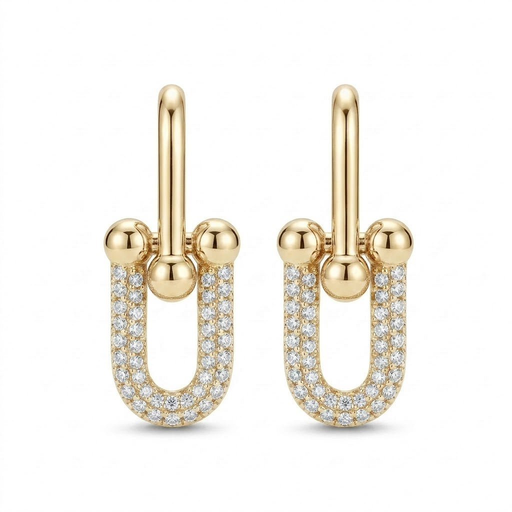 Gold Pavé Diamond Link Drop Earrings