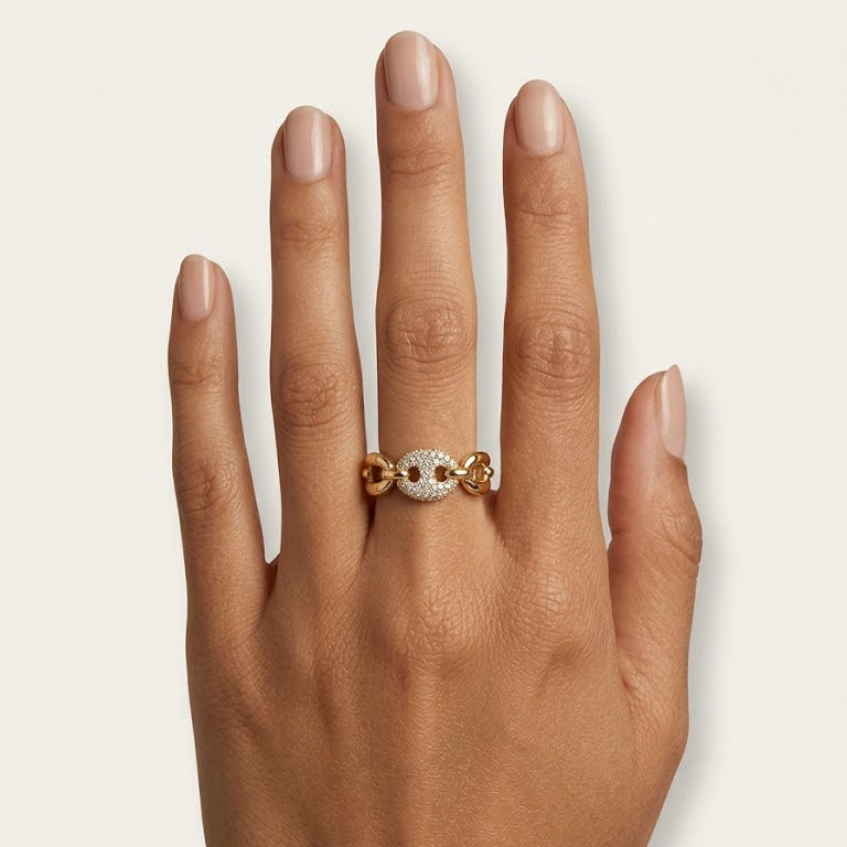 Gold Diamond Anchor Link Ring