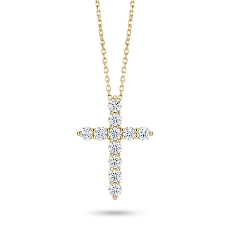 Gold Classic Brilliant-Cut Diamond Cross Necklace