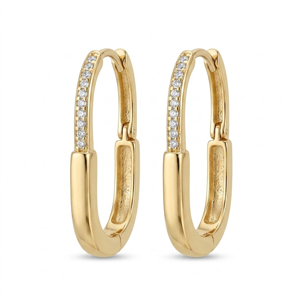 Medium Rectangular Diamond Accent Huggie Hoops