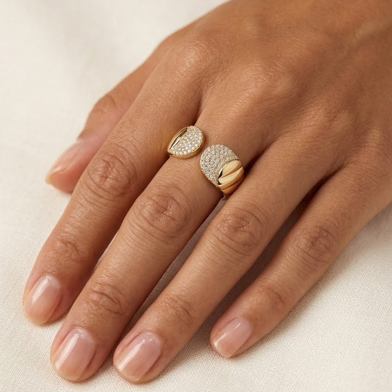 Gold and Pave Diamond Open Bypass Ring