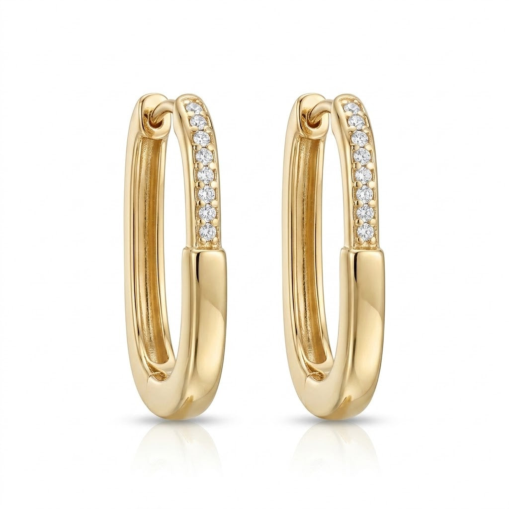 Small Rectangular Diamond Accent Huggie Hoops