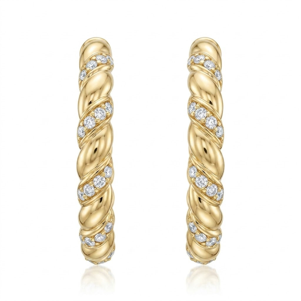 Twisted Gold Diamond-Accent Hoop Earrings