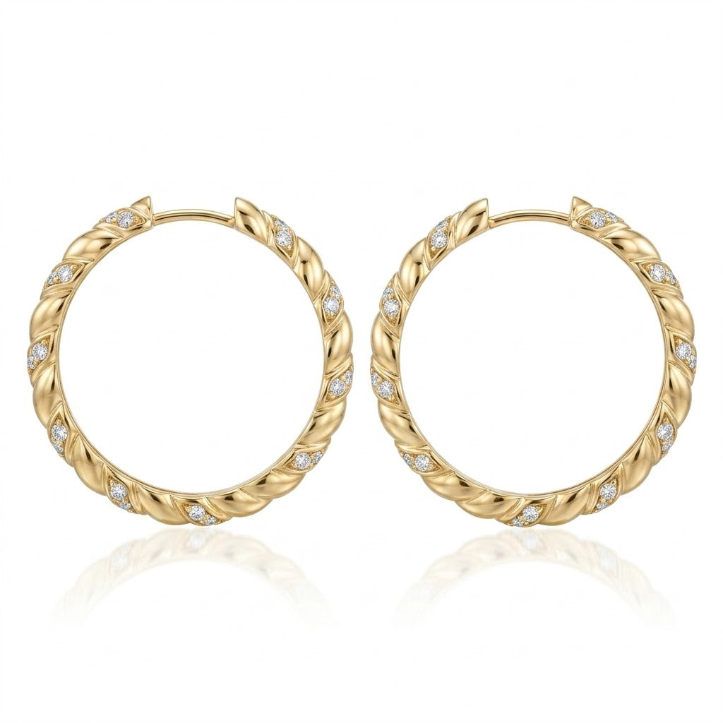 Twisted Gold Diamond-Accent Hoop Earrings