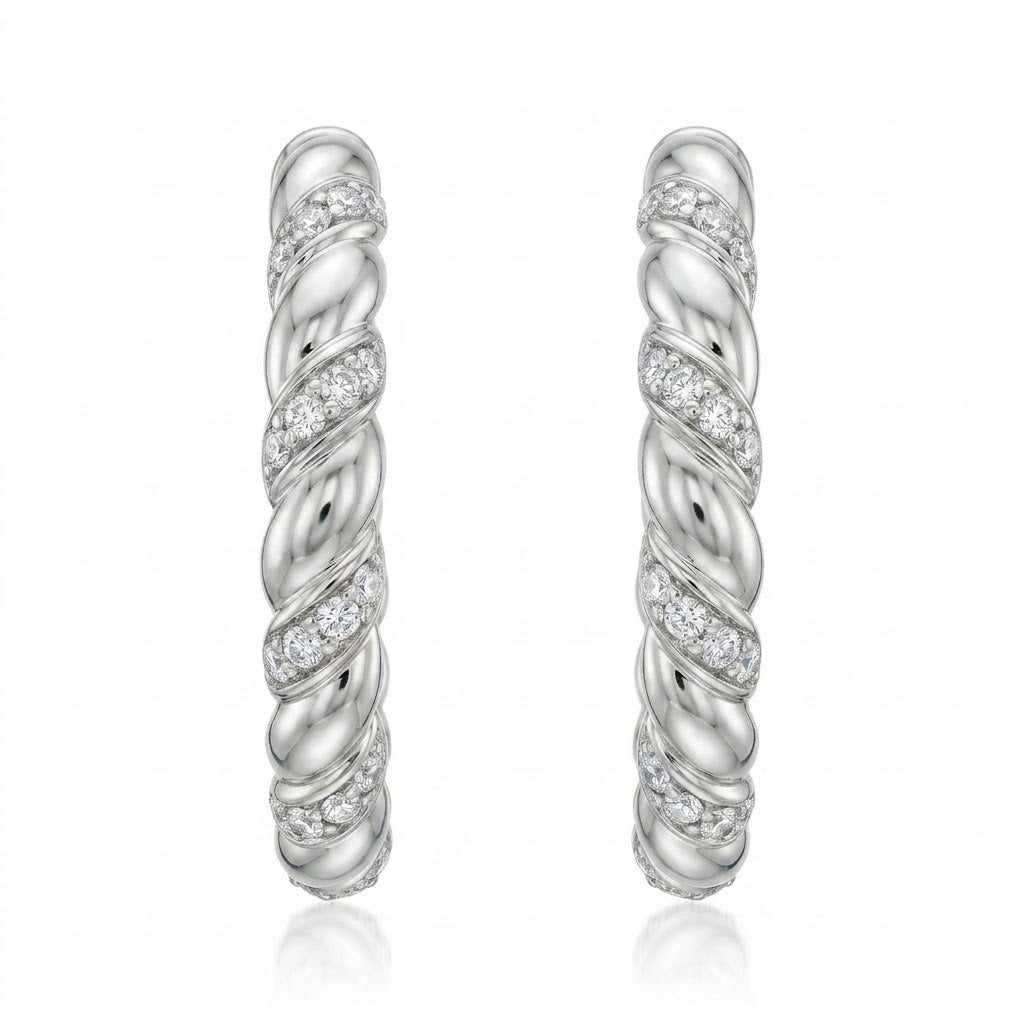 Twisted Sterling Silver Diamond-Accent Hoop Earrings