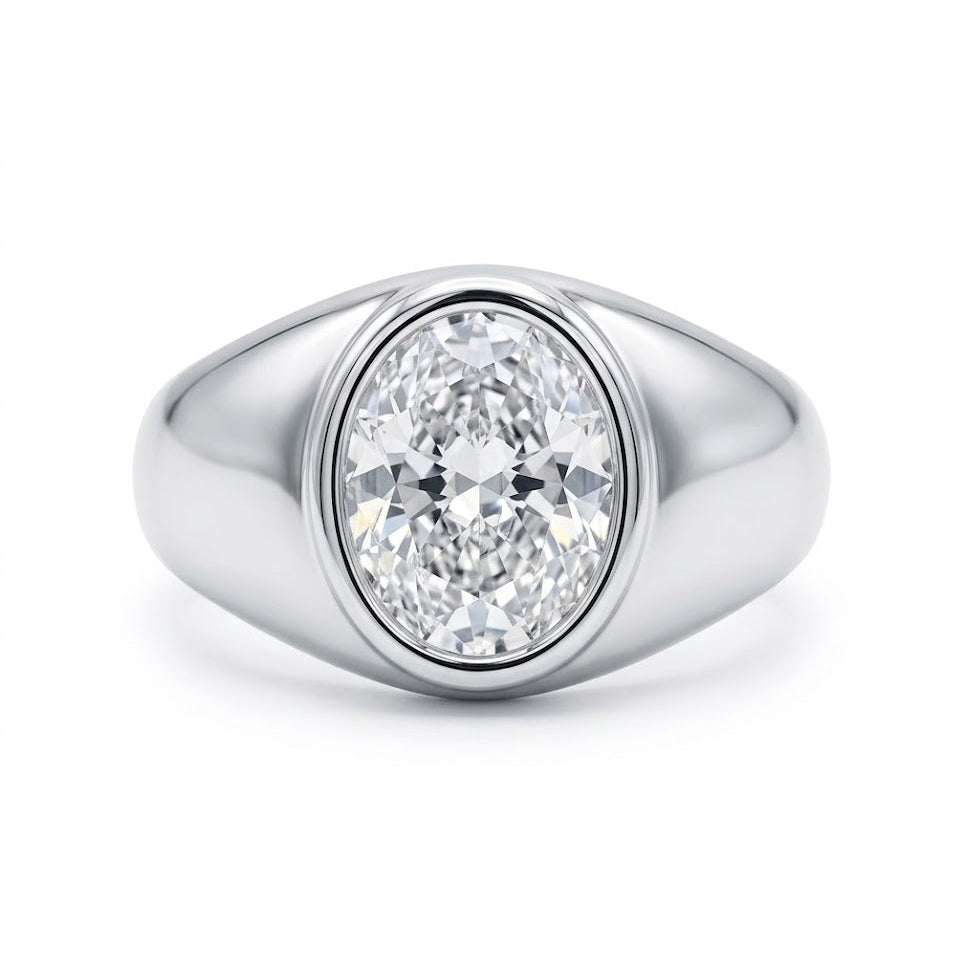 Oval Bezel Set Solitaire Pinky Ring