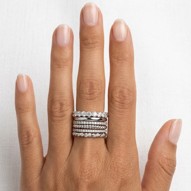 Sterling Silver Mixed Diamond Ring Stack