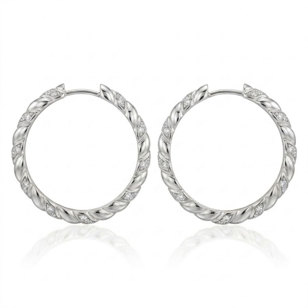 Twisted Sterling Silver Diamond-Accent Hoop Earrings