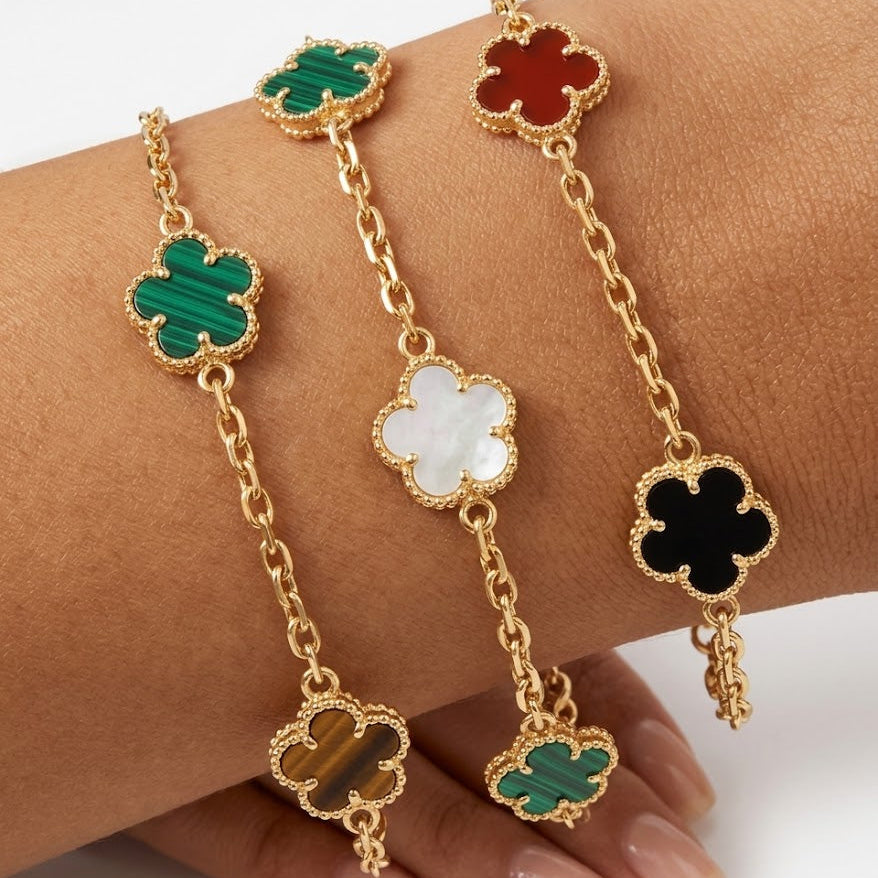 Multi-Gemstone Clover Small Motif Station Bracelet