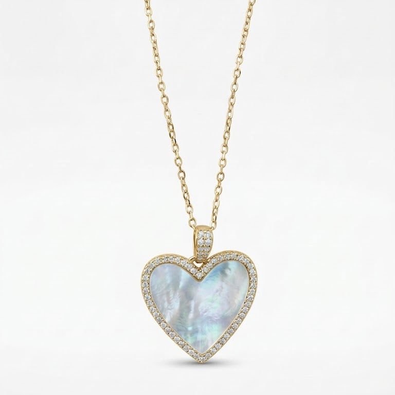 Gold Mother of Pearl Heart Halo Necklace