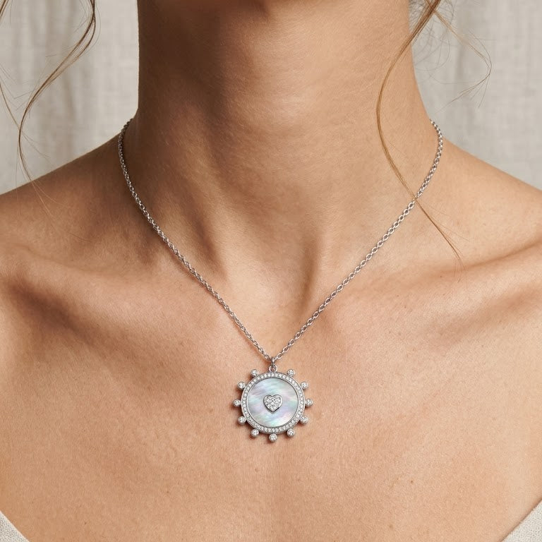 Sterling Silver Celestial Mother-of-Pearl Sunburst Necklace