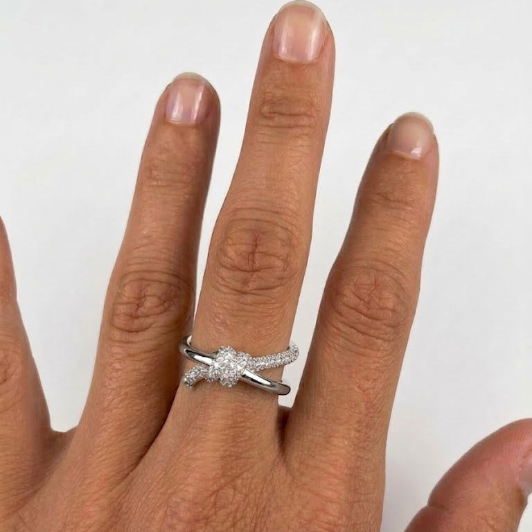 Sterling Silver Diamond Pavé Intertwined Knot Ring