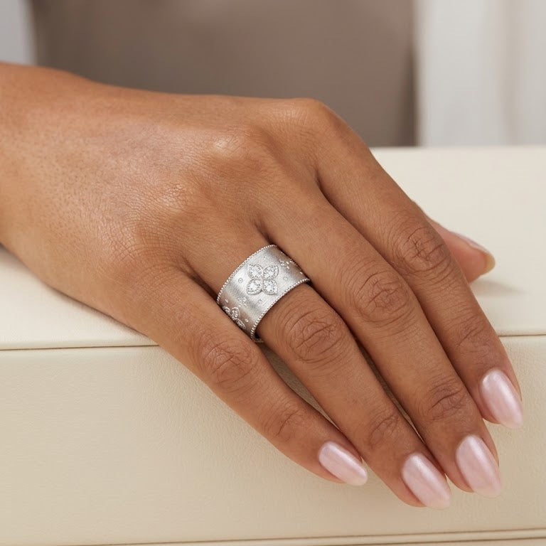 Diamond Floral Wide Band