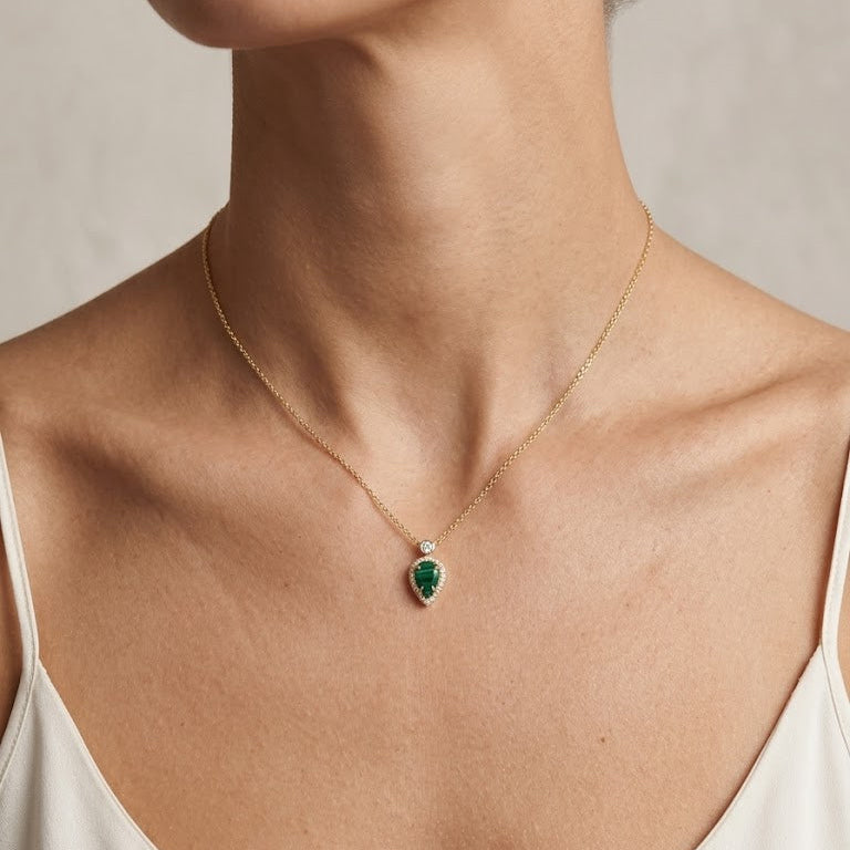 Malachite and Diamond Halo Drop Necklace