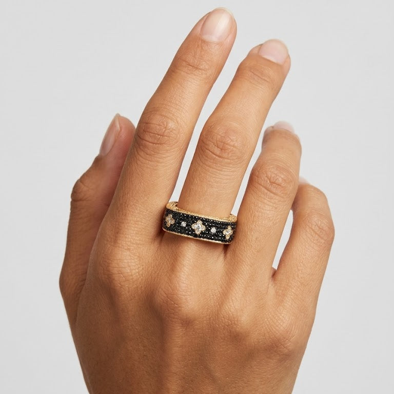 Square Clover Medley Black Pavé Ring