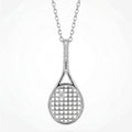 Sterling Silver Diamond Tennis Racket Pendant Necklace