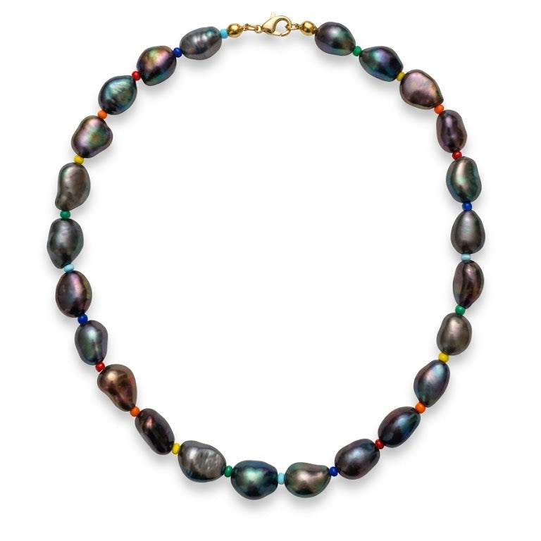 Rainbow-Accented Dark Baroque Pearl Choker