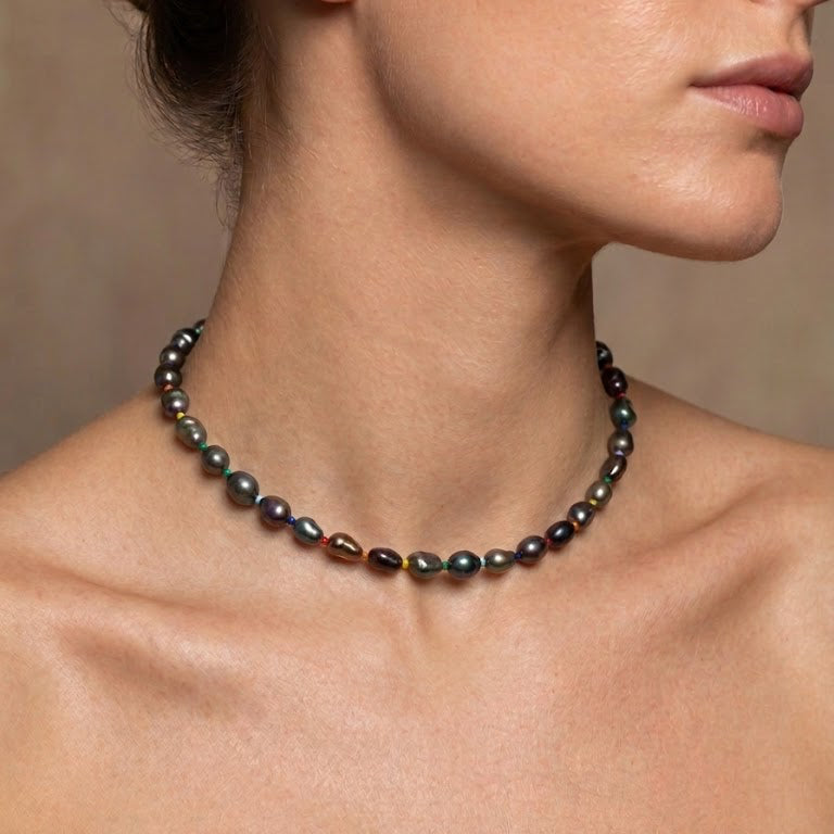 Rainbow-Accented Dark Baroque Pearl Choker