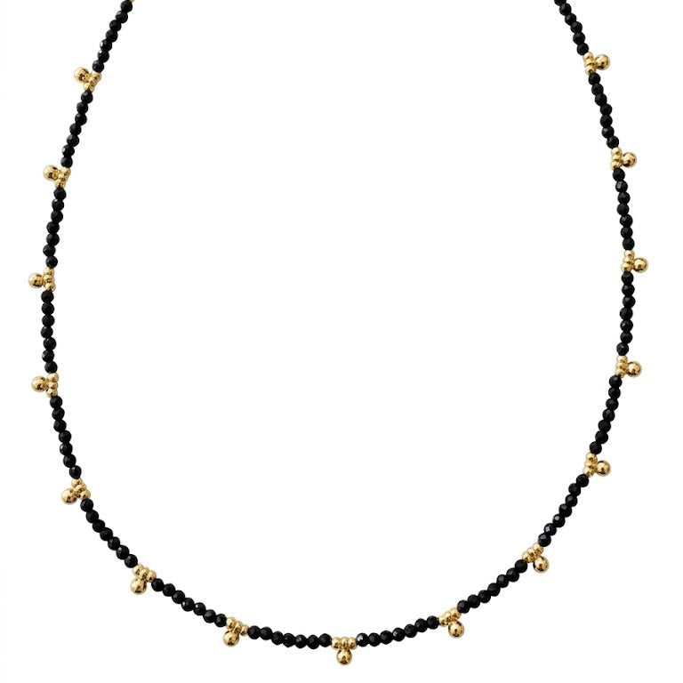 Black Bead and Polished Gold Cluster Choker