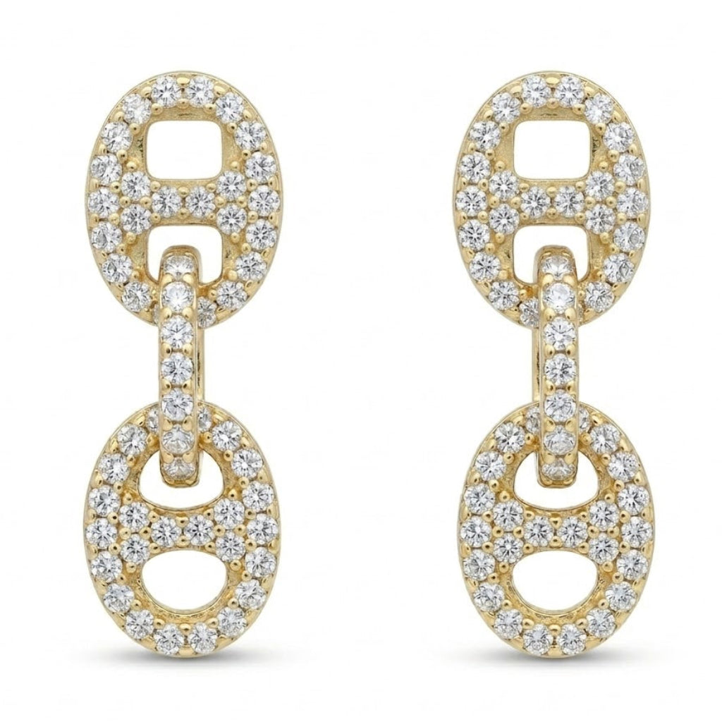 Gold Pave Diamond Mariner Link Drop Earrings