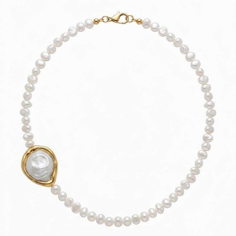 Baroque Asymmetry Gold and Pearl Necklace
