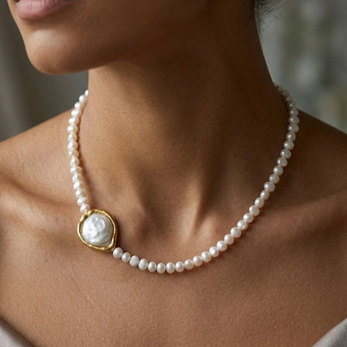 Baroque Asymmetry Gold and Pearl Necklace