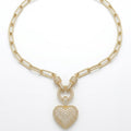 Pave Heart Paperclip Statement Necklace