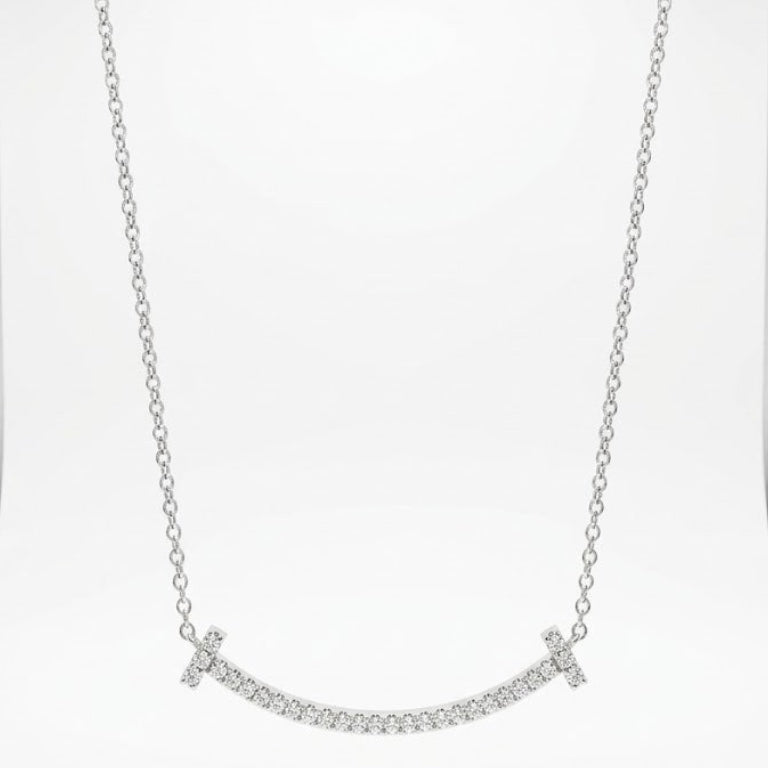 Sterling Silver Pave Smile Necklace