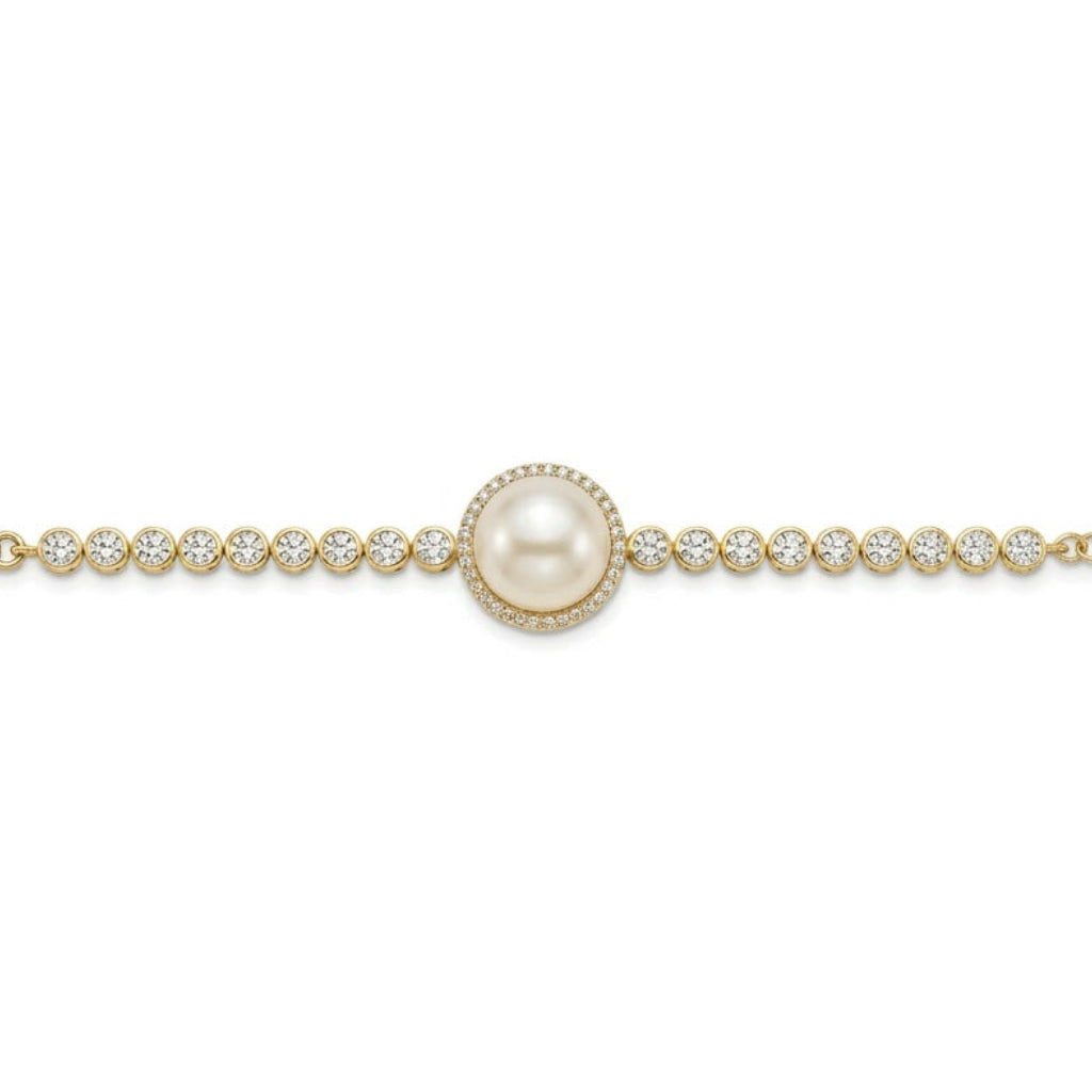 Pearl and Bezel-Set Diamond Gold Bracelet