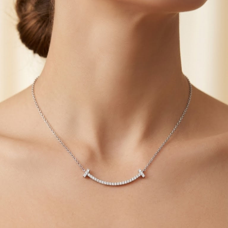 Sterling Silver Pave Smile Necklace