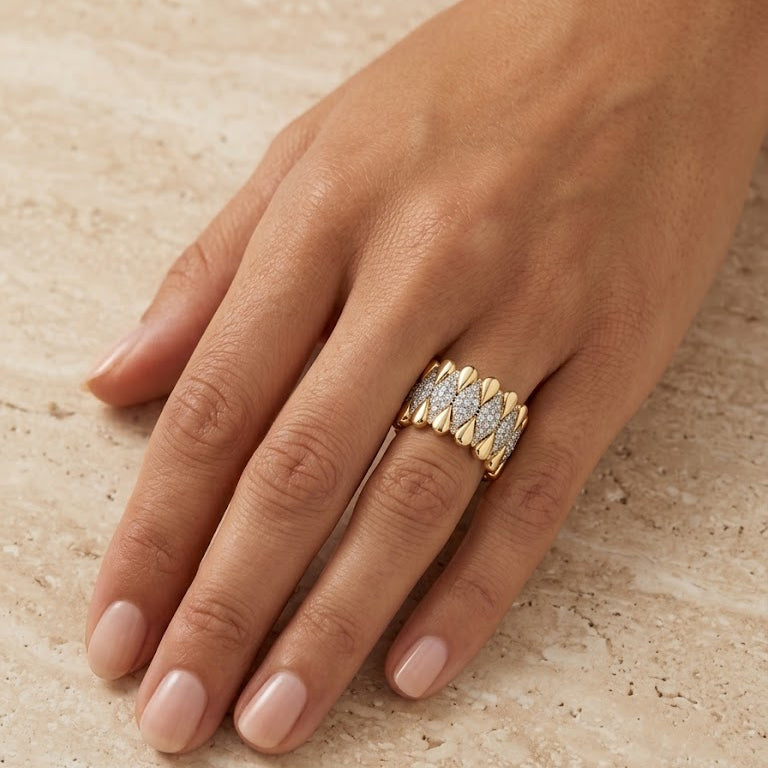 Diamond Pavé and Gold Teardrop Statement Ring